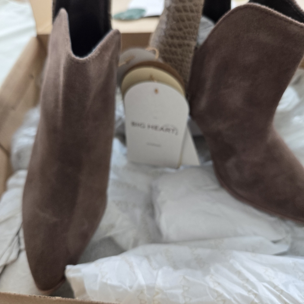 Kaanas Taupe Suede & Leather Ankle Booties Hand Crafted In Brazil